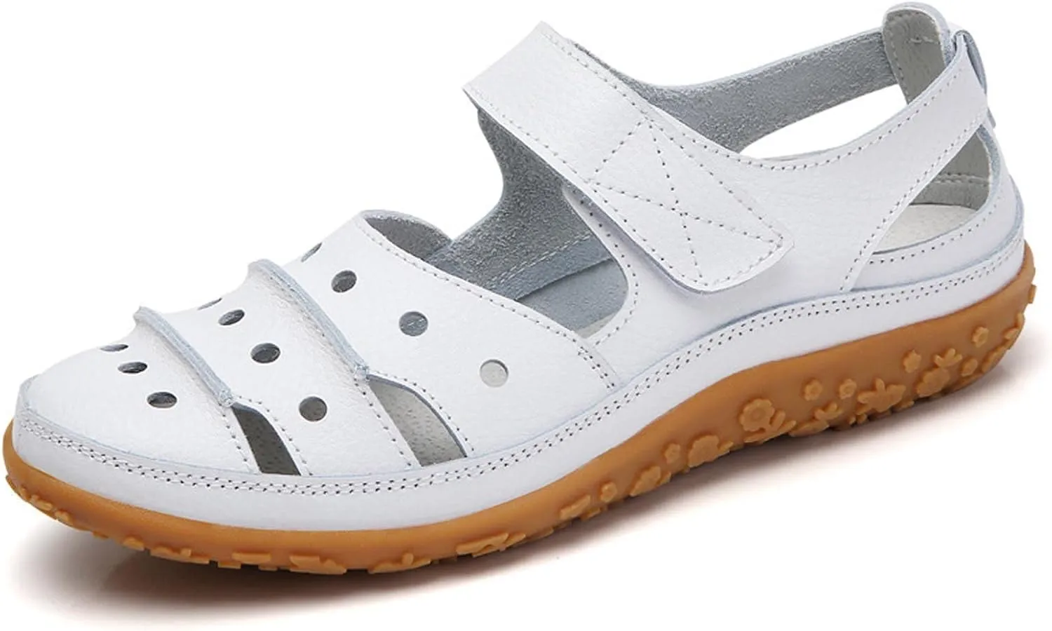 Sandals Women Dressy Summer Flat Round Toe Closed Toe Hook and Loop Clogs Comfy Soft Sole Non-Slip Outdoor Ladies Shoes