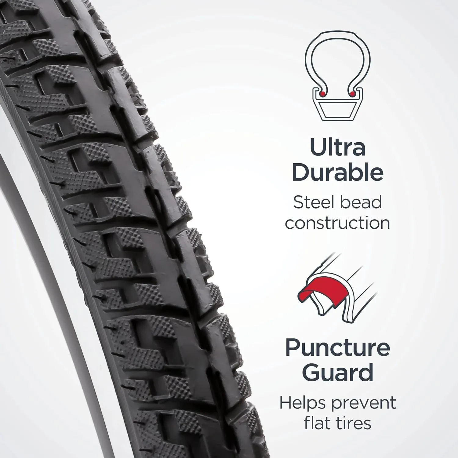 Schwinn Replacement Bike Tire, 700c x 38 Hybrid Bike Tire, Combination Tread, Puncture Guard, Fits Internal Rim Widths 17mm to 23mm, PSI Range 50 to 75