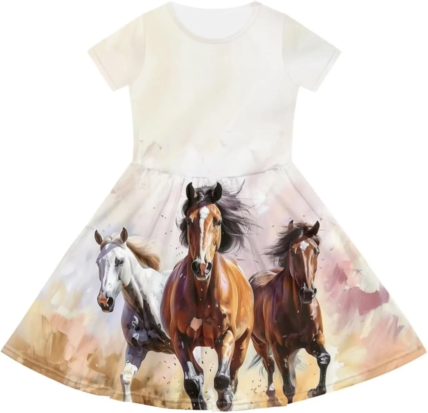 Short Sleeve Dresses for Girls School Dress with Pockets Twirly Skater Dress for 3-14 Years Old