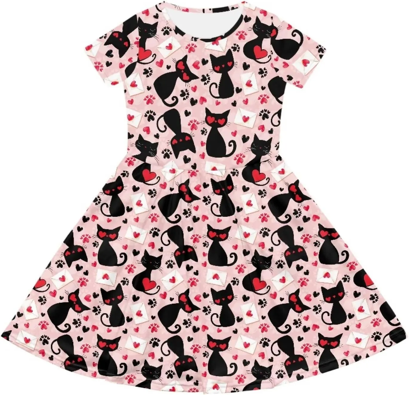 Short Sleeve Dresses for Girls School Dress with Pockets Twirly Skater Dress for 3-14 Years Old