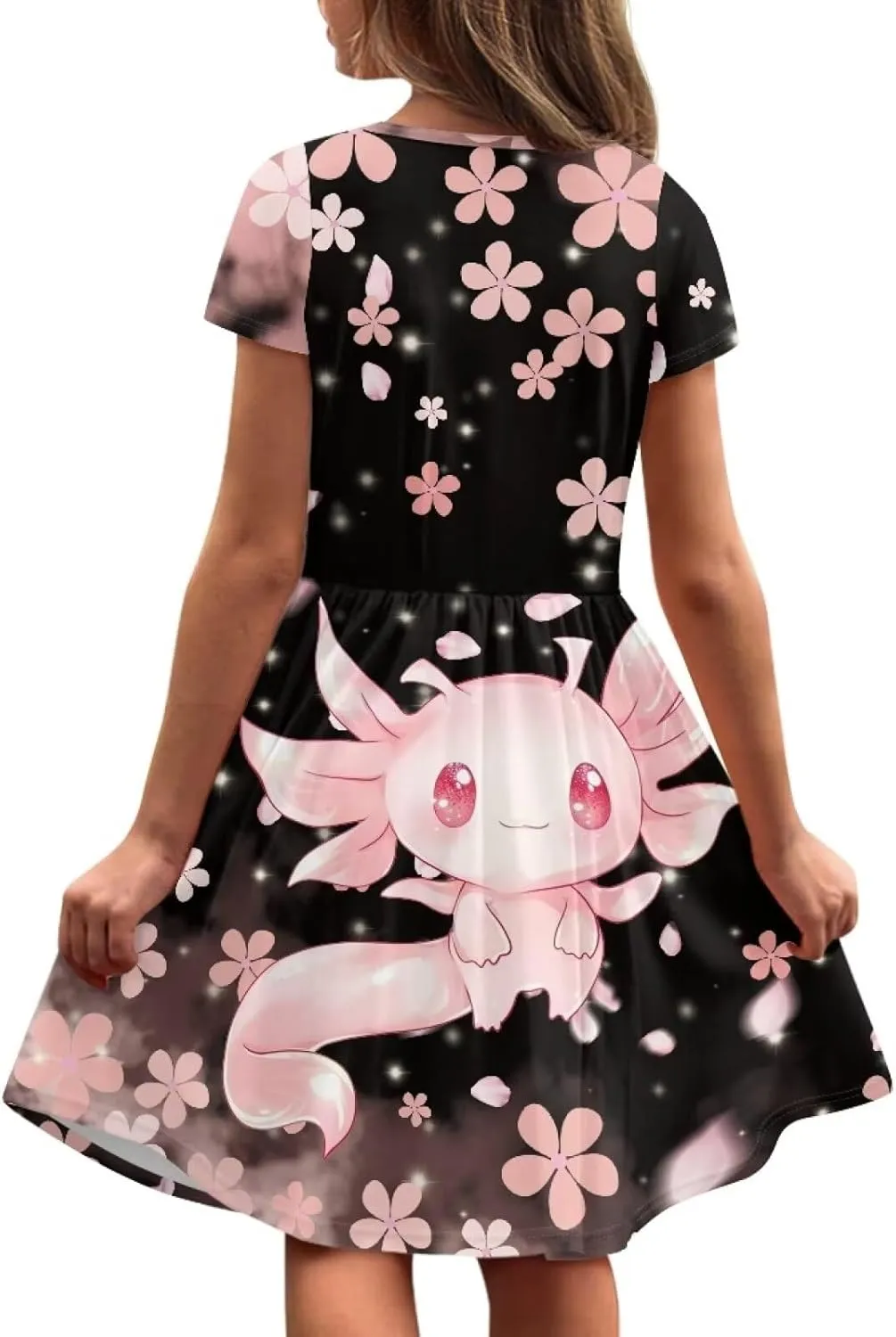 Short Sleeve Dresses for Girls School Dress with Pockets Twirly Skater Dress for 3-14 Years Old