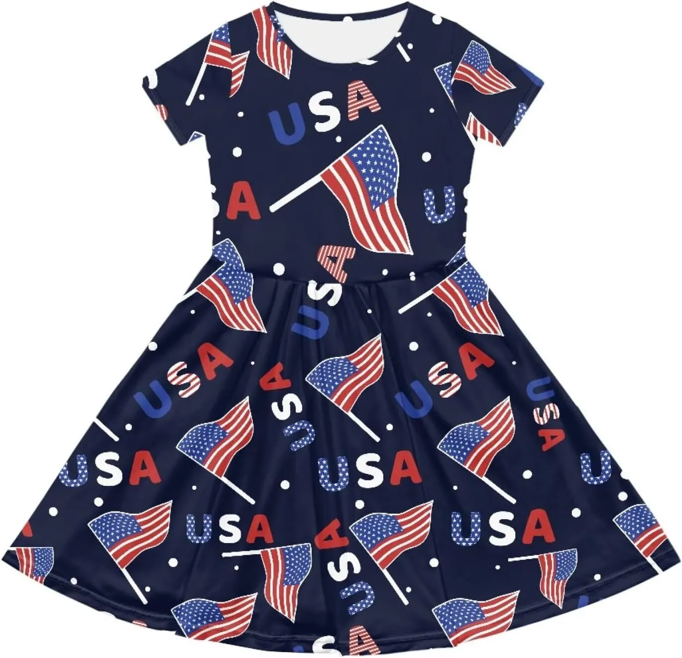 Short Sleeve Dresses for Girls School Dress with Pockets Twirly Skater Dress for 3-14 Years Old