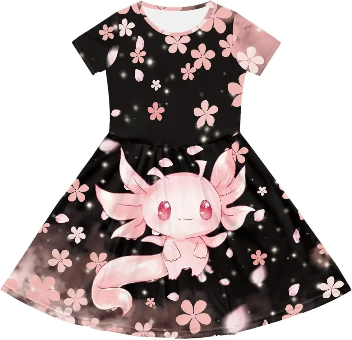 Short Sleeve Dresses for Girls School Dress with Pockets Twirly Skater Dress for 3-14 Years Old