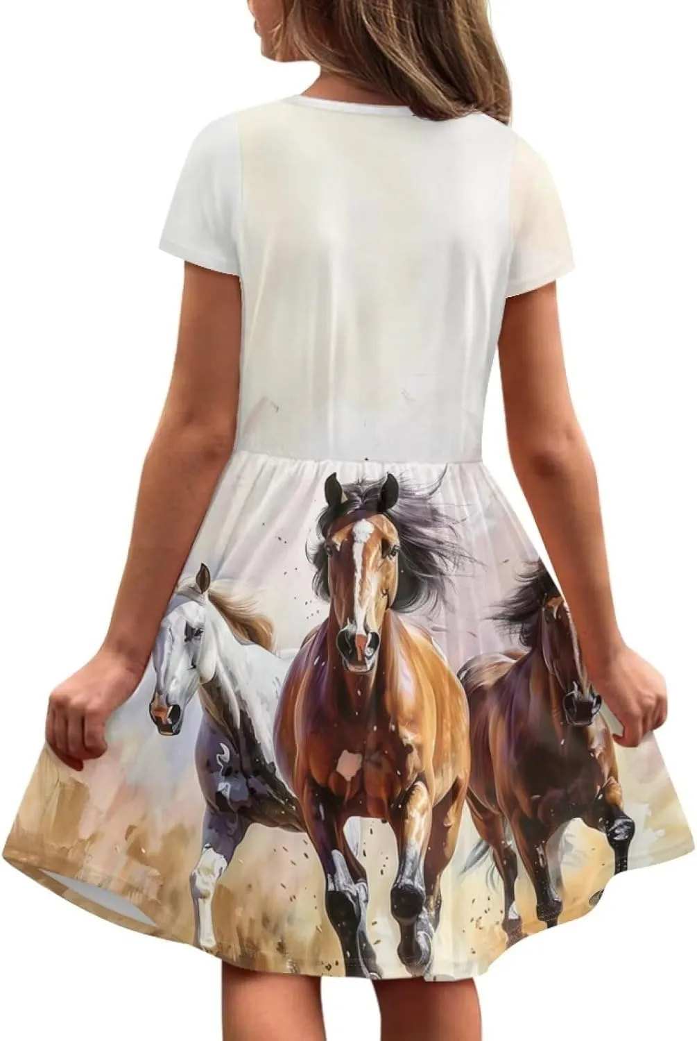 Short Sleeve Dresses for Girls School Dress with Pockets Twirly Skater Dress for 3-14 Years Old