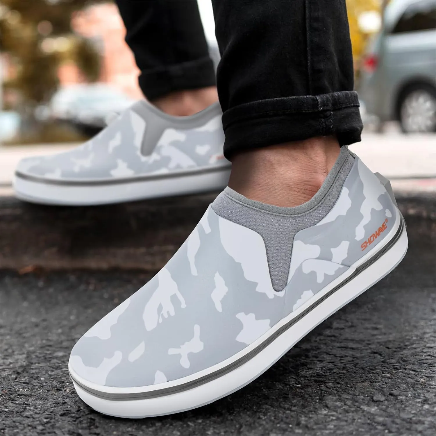 Showave Deck Shoes for Men Waterproof Garden Boots Slip-on Rain Shoes Breathable Ruber Fishing Shoes for Outdoor Mud Walking