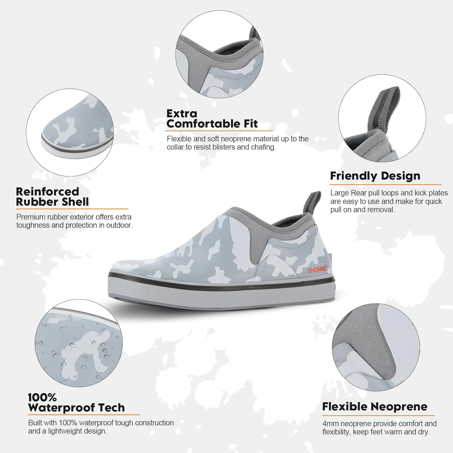 Showave Deck Shoes for Men Waterproof Garden Boots Slip-on Rain Shoes Breathable Ruber Fishing Shoes for Outdoor Mud Walking