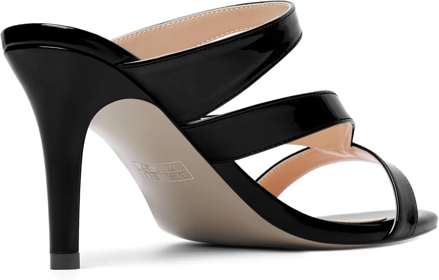 SHOWFOREST Womens Round Toe Solid Party Casual Slip On Patent Stiletto High Heel Heeled Sandals 3.3 Inch