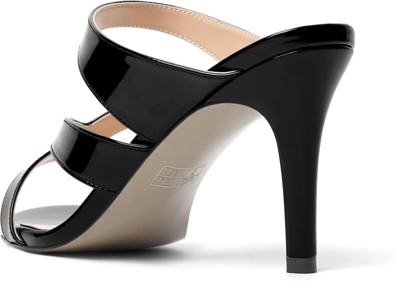 SHOWFOREST Womens Round Toe Solid Party Casual Slip On Patent Stiletto High Heel Heeled Sandals 3.3 Inch