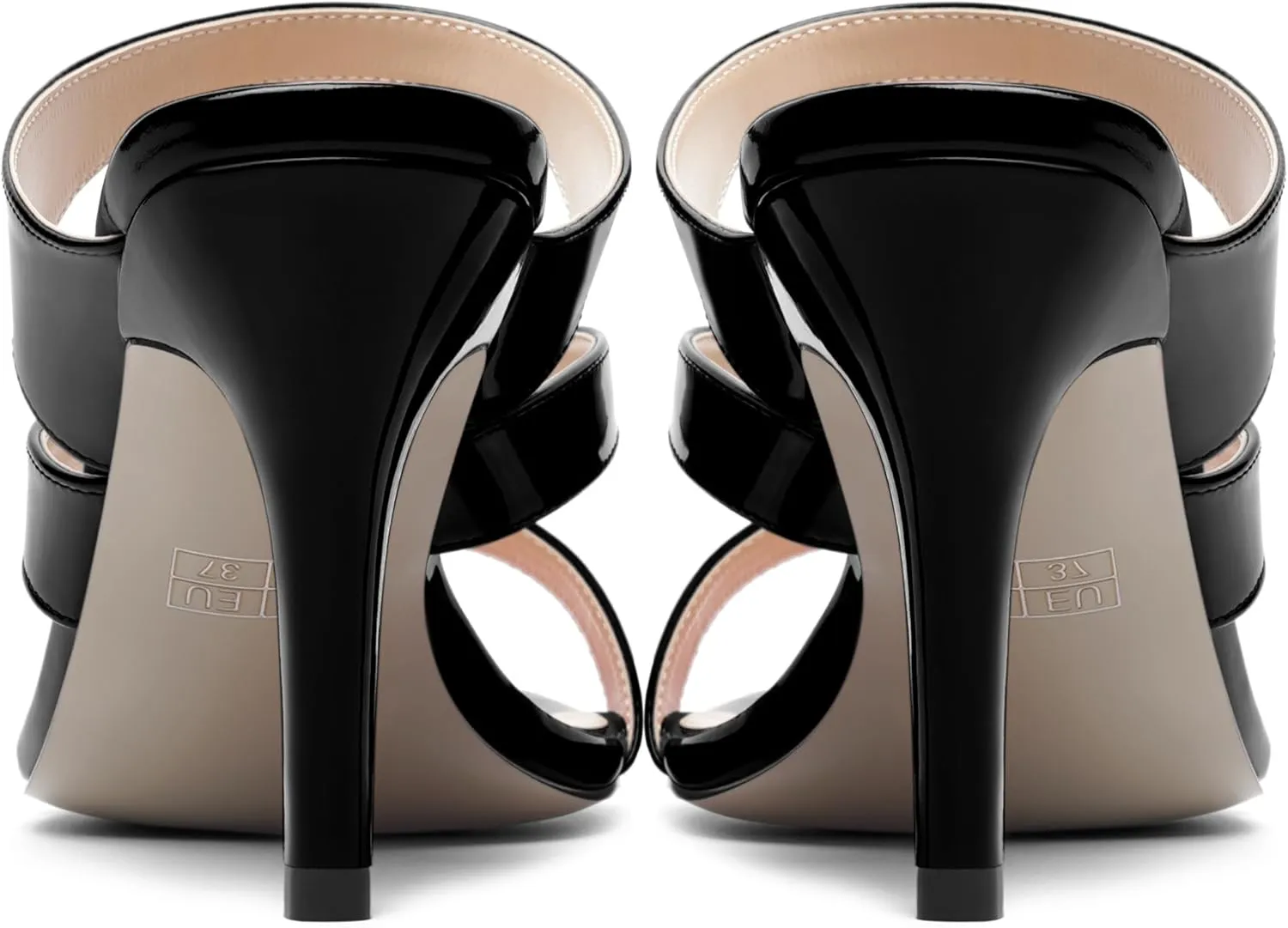 SHOWFOREST Womens Round Toe Solid Party Casual Slip On Patent Stiletto High Heel Heeled Sandals 3.3 Inch