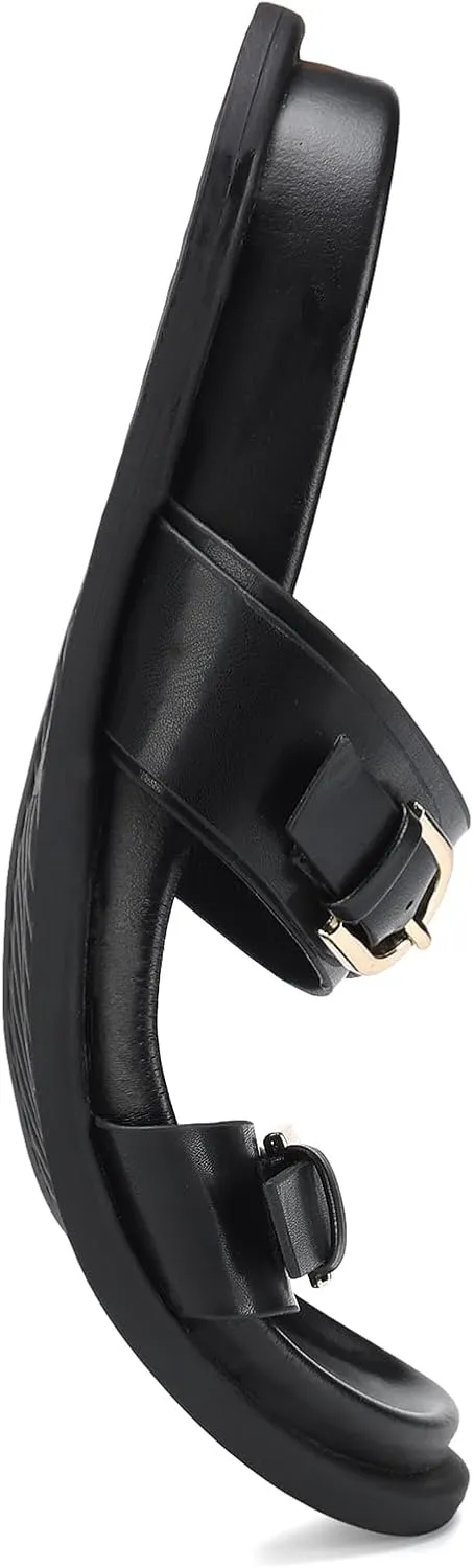SIKELO Womens Flat Sandals Comfortable Wide Width Open Toe Slides with Adjustable Double Buckle Slip on Summer Beach Shoes