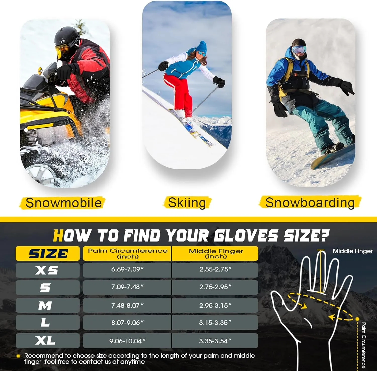 Ski Snow Gloves - 3M Thinsulate Insulated, Warm Winter Snowboard & Snowmobile Gloves for Men & Women - Waterproof & Windproof - Touchscreen Compatible