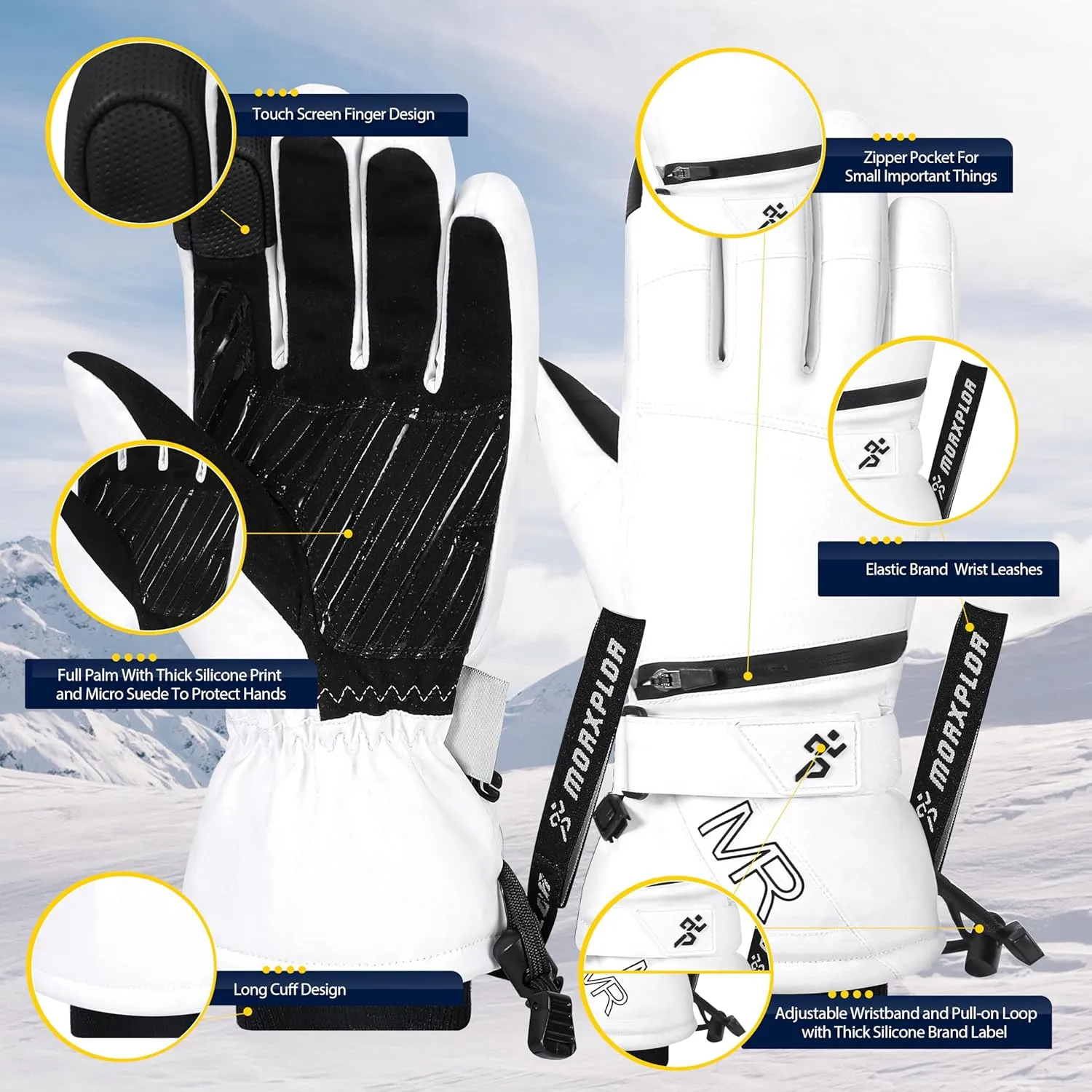 Ski Snow Gloves - 3M Thinsulate Insulated, Warm Winter Snowboard & Snowmobile Gloves for Men & Women - Waterproof & Windproof - Touchscreen Compatible