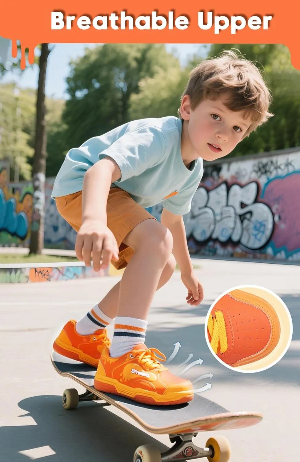 SKYWHEEL Kids Sneakers for Boys Gilrs Light Up Tennis Shoes Size 11 to Big Kids Size 3 Skate Shoes Lace up Athletic Running Walking Sneakers