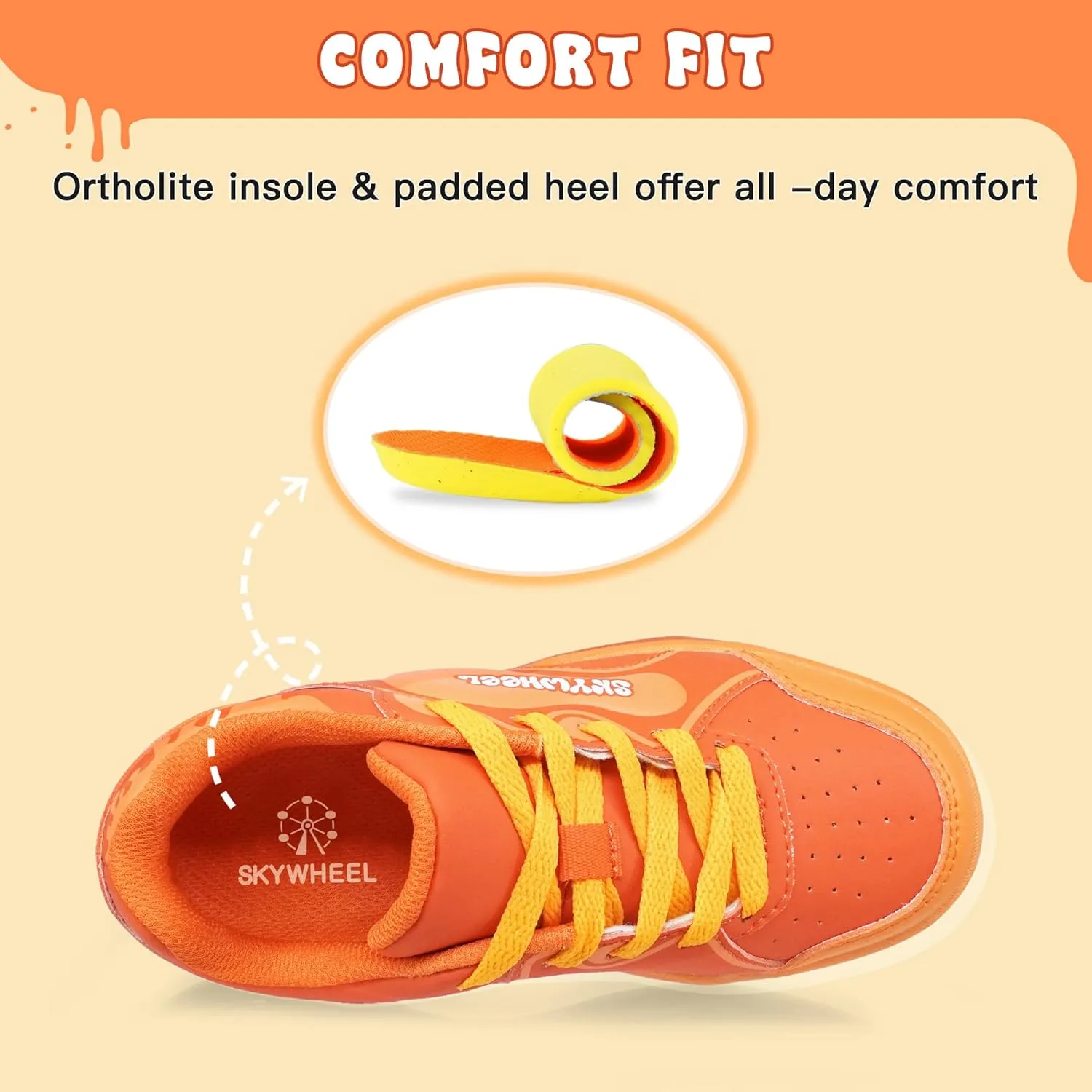 SKYWHEEL Kids Sneakers for Boys Gilrs Light Up Tennis Shoes Size 11 to Big Kids Size 3 Skate Shoes Lace up Athletic Running Walking Sneakers