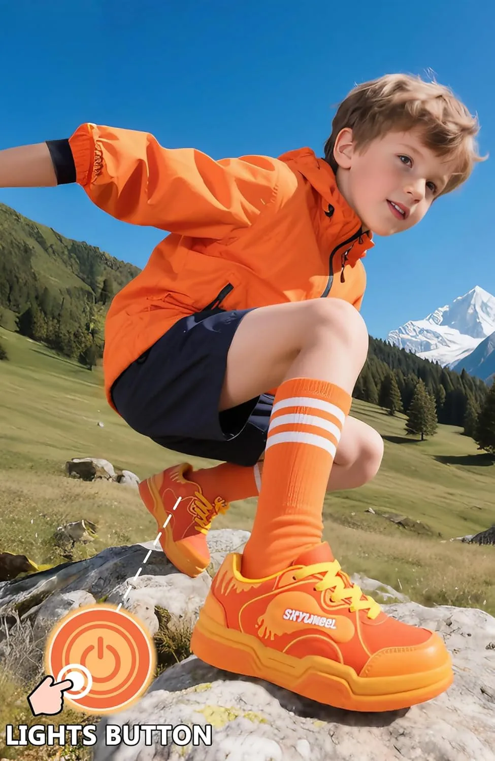 SKYWHEEL Kids Sneakers for Boys Gilrs Light Up Tennis Shoes Size 11 to Big Kids Size 3 Skate Shoes Lace up Athletic Running Walking Sneakers