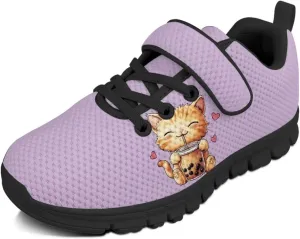 Sneakers for Girls Comfy Children Athletic Tennis Shoes Black Sole