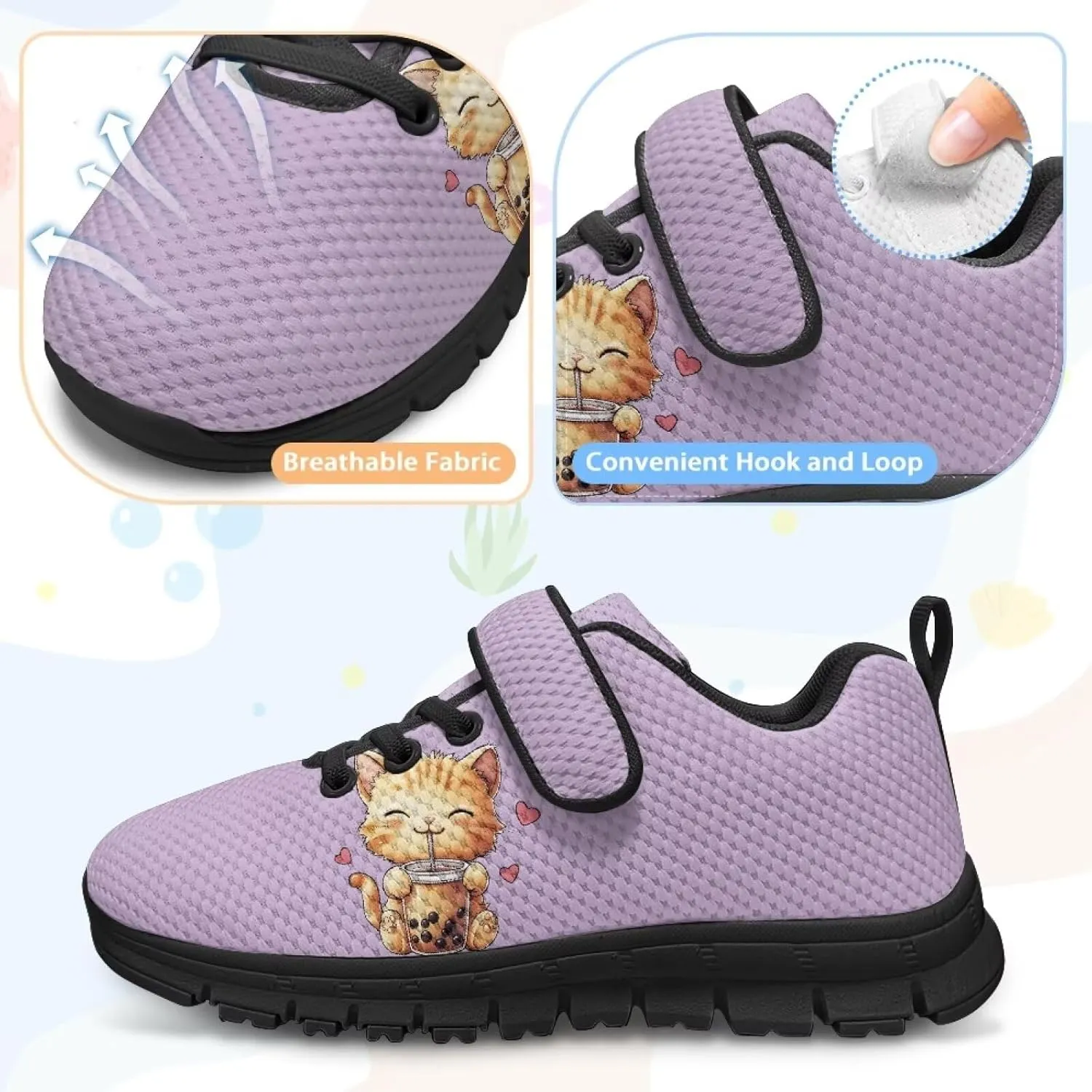 Sneakers for Girls Comfy Children Athletic Tennis Shoes Black Sole