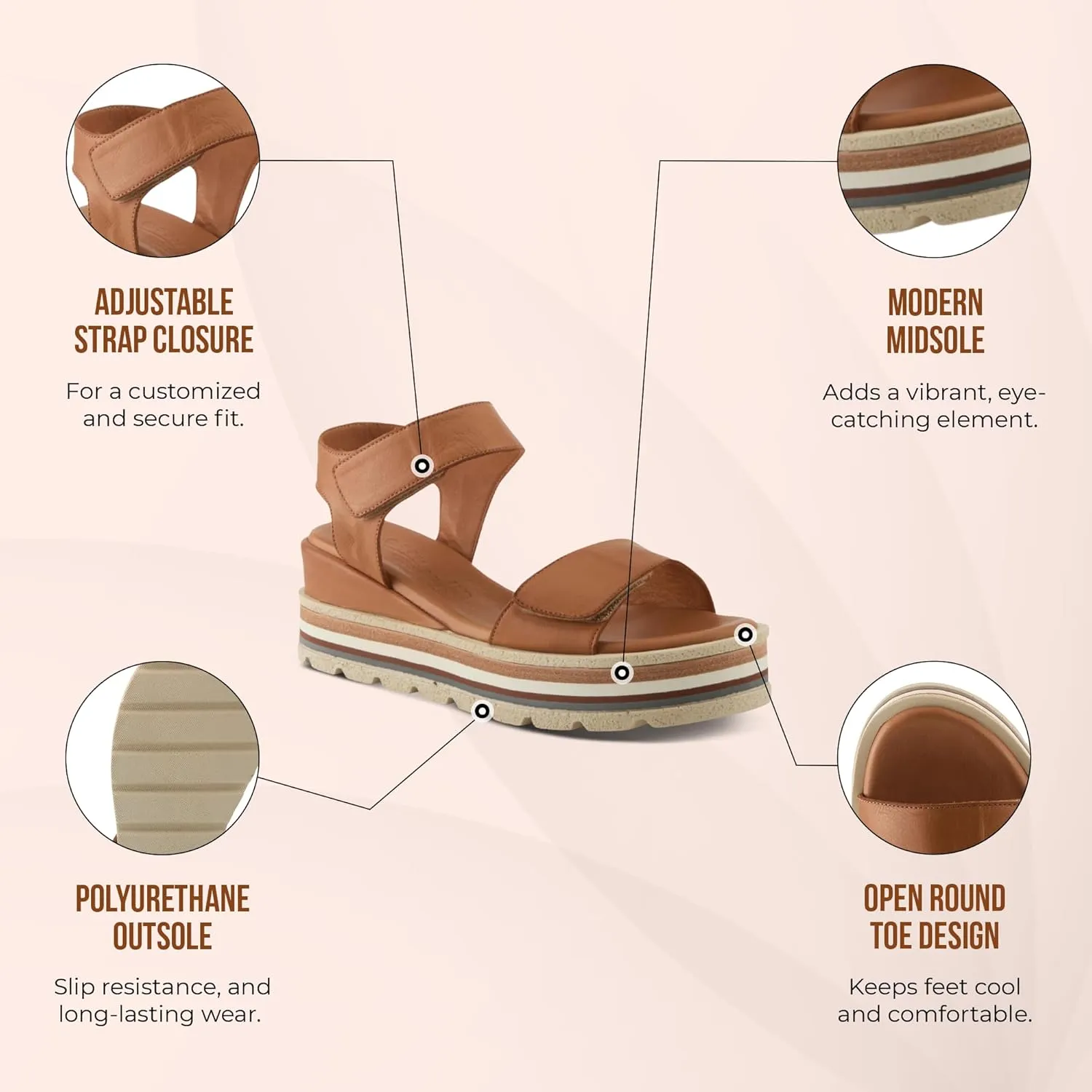 Spring Step Women's Hileman Leather Platform Sandal | Cushioned Footbed, Adjustable Strap, Flexible Sole – Comfortable Heel Sandals for All Day Wear