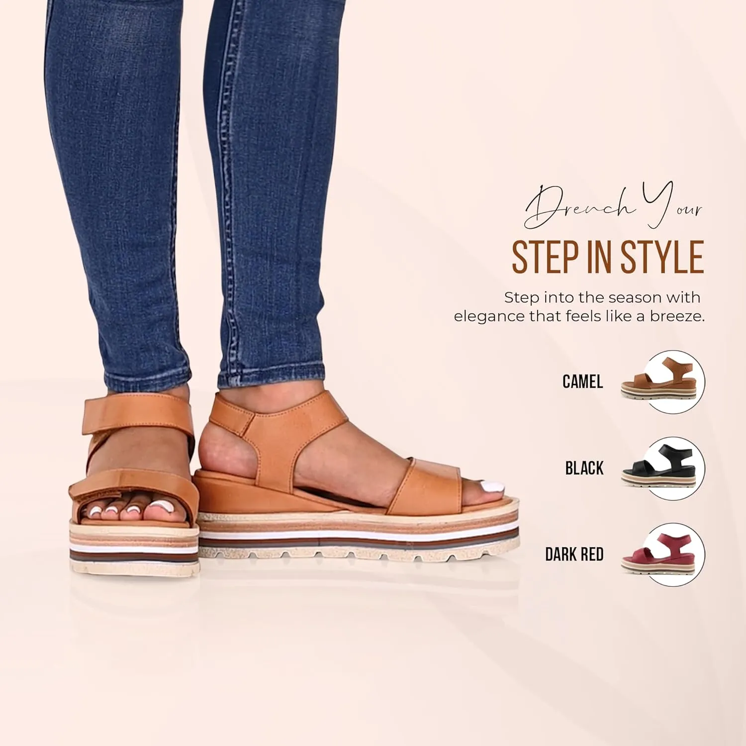 Spring Step Women's Hileman Leather Platform Sandal | Cushioned Footbed, Adjustable Strap, Flexible Sole – Comfortable Heel Sandals for All Day Wear