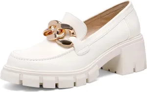 STUNAHOME Women's Platform Loafers with Chain Fashion Round Toe Slip On Chunky Heel Lug Sole Loafers Shoes Penny Casual Business Shoes