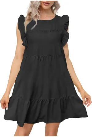 Summer Dresses for Women 2023,Plus Size Casual Cute Babydoll Dress,Tiered Ruffle Flowy Boho Beach Sundress