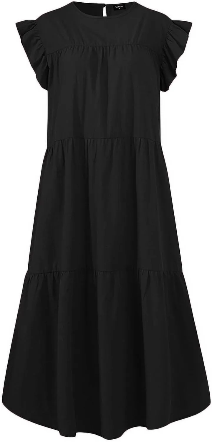 Summer Dresses for Women 2023,Plus Size Casual Cute Babydoll Dress,Tiered Ruffle Flowy Boho Beach Sundress