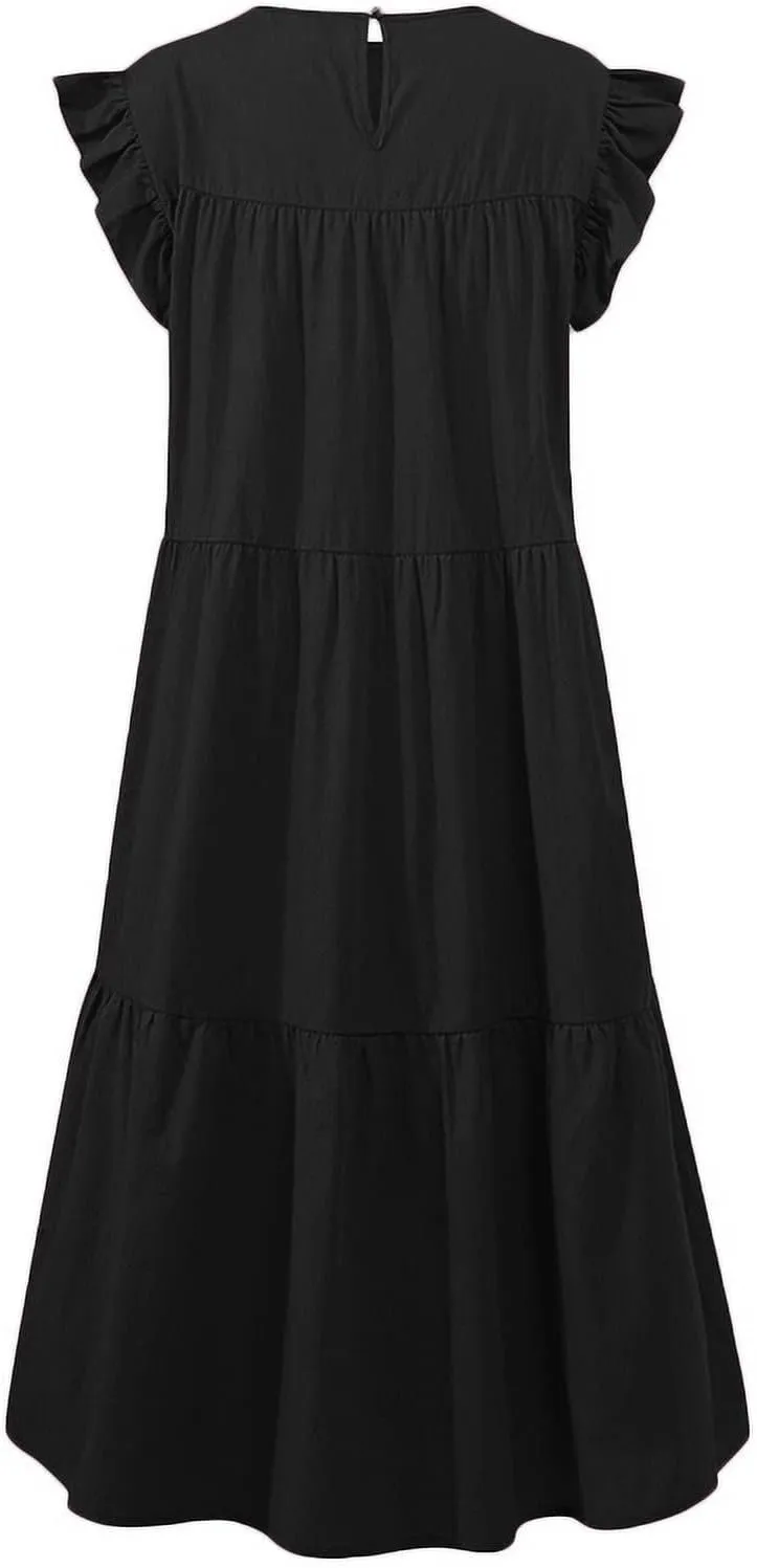 Summer Dresses for Women 2023,Plus Size Casual Cute Babydoll Dress,Tiered Ruffle Flowy Boho Beach Sundress