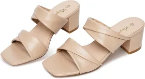 Summer Sandals for Women - 2 Inch Heeled, Chunky, Block Heel, Open Toe, Soft Straps, Comfortable, Casual, Walking Sandals - Black, Size 6