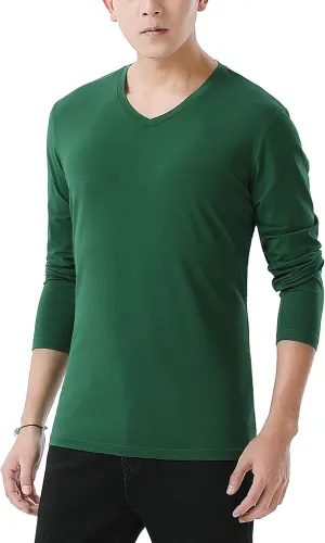 Sunshine Code Men's Seamless V-Neck Slim Fit Long Sleeve T-Shirt Undershirt Base Layer Top for Muscular Build