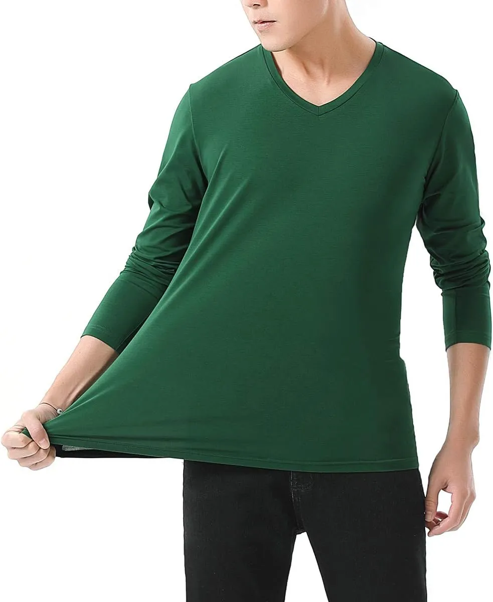 Sunshine Code Men's Seamless V-Neck Slim Fit Long Sleeve T-Shirt Undershirt Base Layer Top for Muscular Build