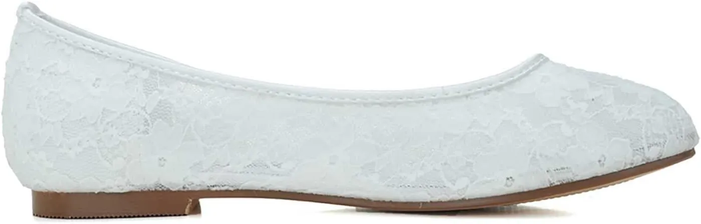 TarfiC Bridal 9872-19 Women's Wedding Shoes Peep Toe Flat Heel Satin Flats with Slip On Lace Flower Bridal Shoes