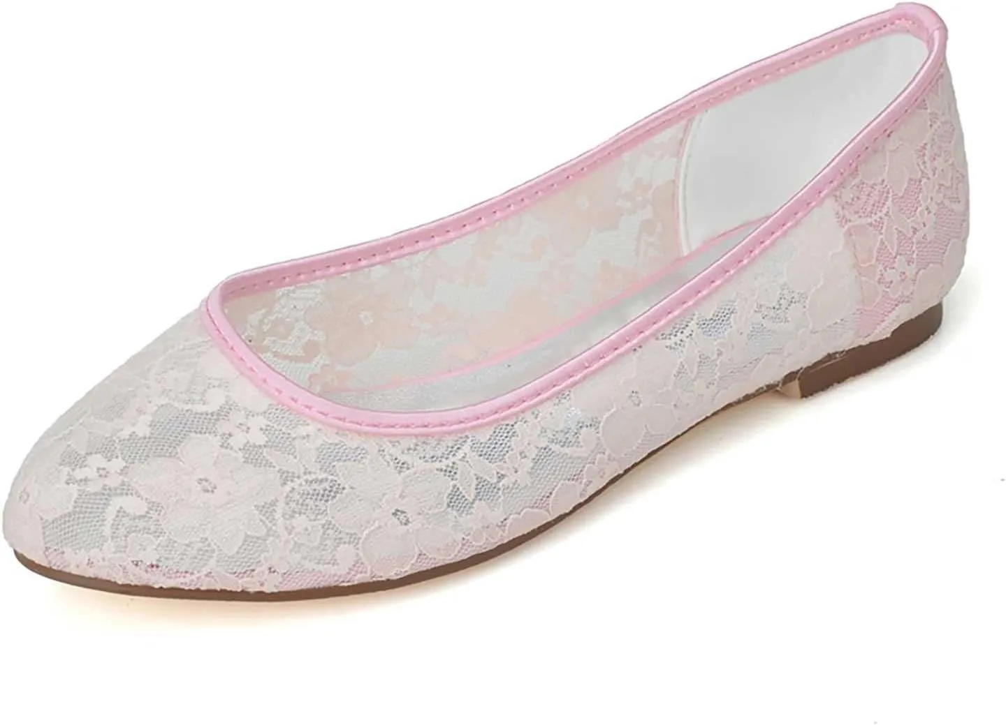 TarfiC Bridal 9872-19 Women's Wedding Shoes Peep Toe Flat Heel Satin Flats with Slip On Lace Flower Bridal Shoes