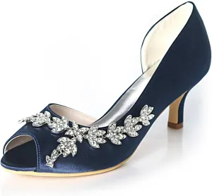 TarfiC Heels for Women Open Toe - Kitten Heels Low Heels Dress Shoes for Women 2.36 Inch Rhinestone Wedding Heels for Prom Party Bridal Pump Shoes