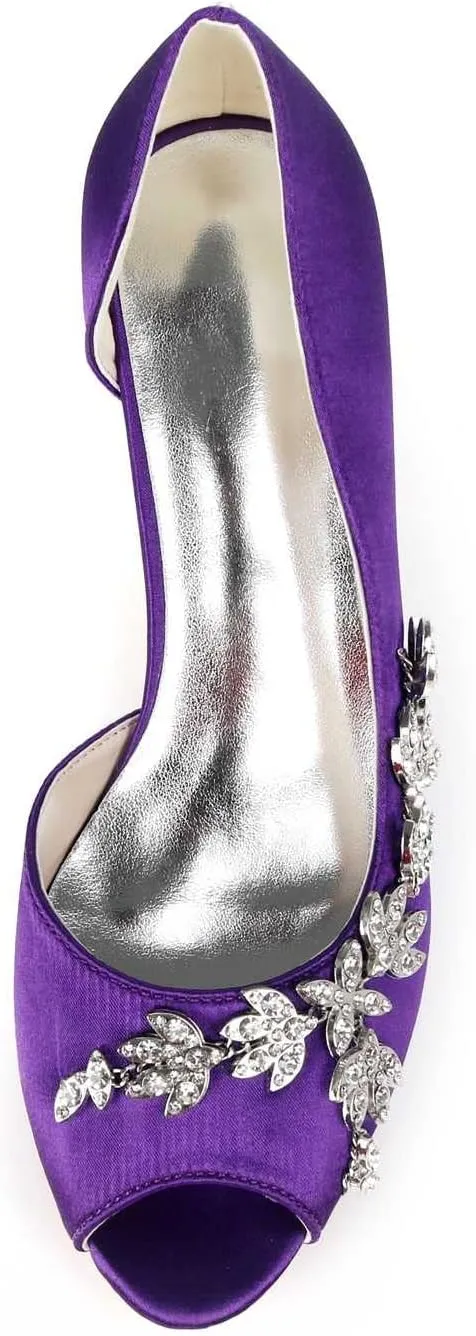 TarfiC Heels for Women Open Toe - Kitten Heels Low Heels Dress Shoes for Women 2.36 Inch Rhinestone Wedding Heels for Prom Party Bridal Pump Shoes