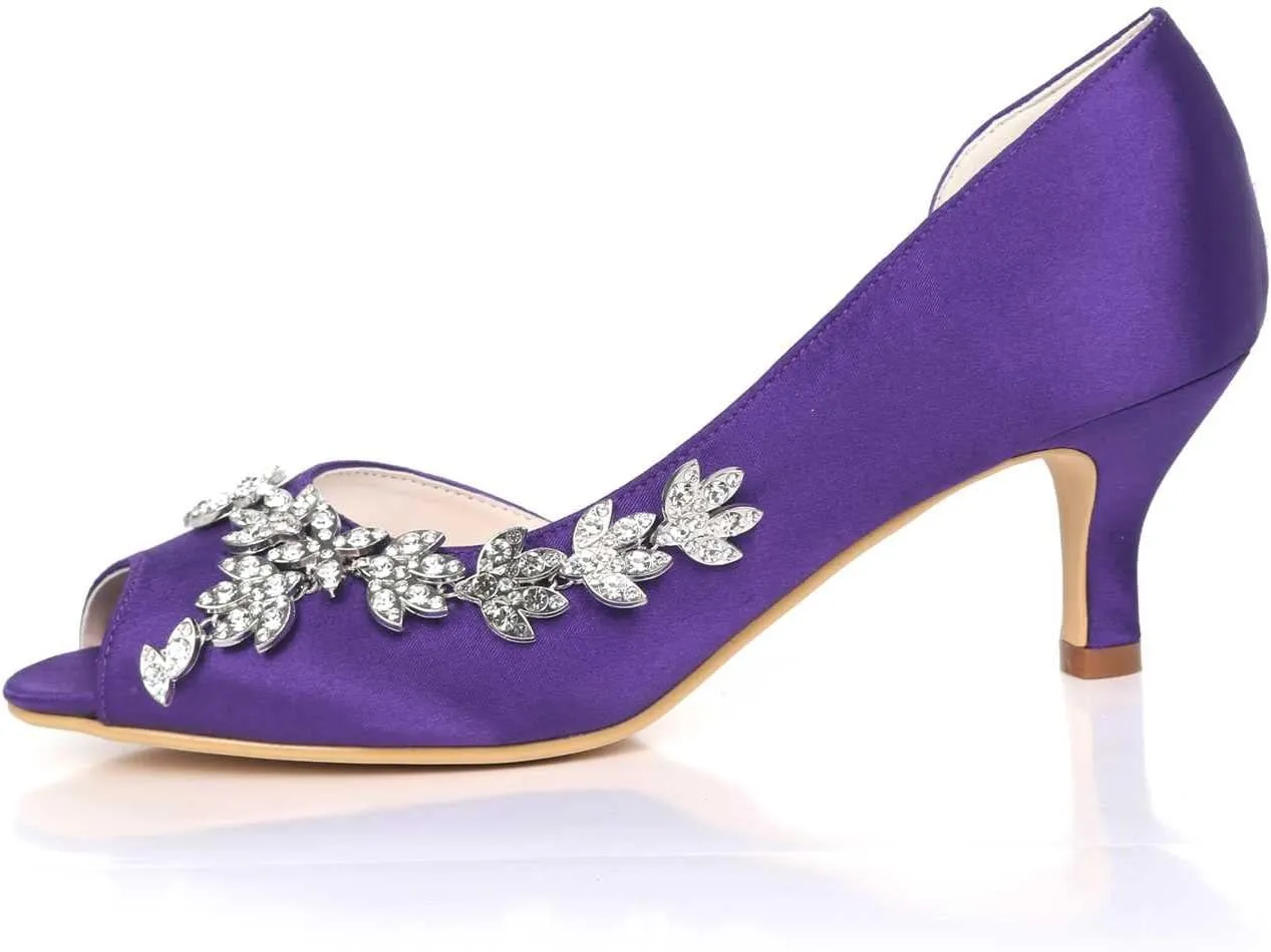 TarfiC Heels for Women Open Toe - Kitten Heels Low Heels Dress Shoes for Women 2.36 Inch Rhinestone Wedding Heels for Prom Party Bridal Pump Shoes