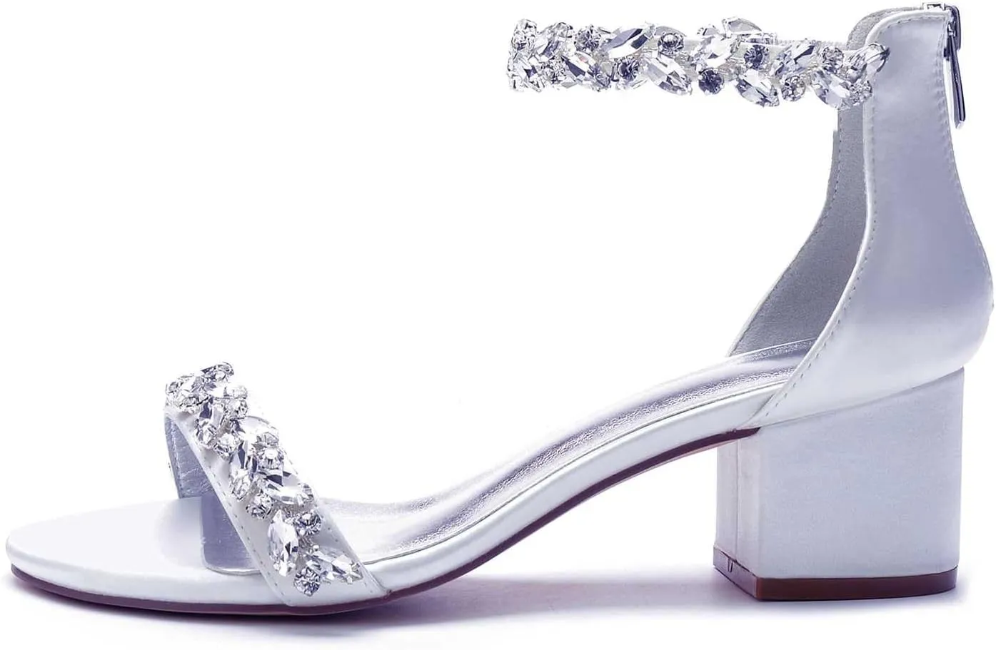 TarfiC High Heels for Women/Chunky Heels Zipper Round Toe Rhinestones Open Toe Pump Shoes,Party Wedding Fashion Shoes,Gifts for Women