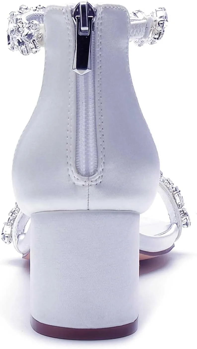 TarfiC High Heels for Women/Chunky Heels Zipper Round Toe Rhinestones Open Toe Pump Shoes,Party Wedding Fashion Shoes,Gifts for Women