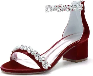 TarfiC High Heels for Women/Chunky Heels Zipper Round Toe Rhinestones Open Toe Pump Shoes,Party Wedding Fashion Shoes,Gifts for Women