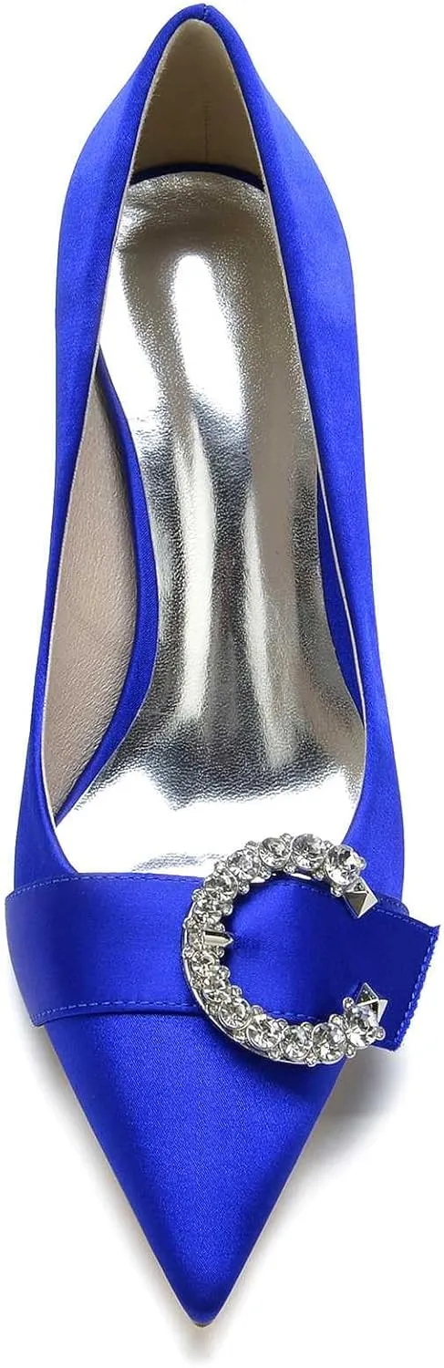 TarfiC Satin Wedding Shoes Closed Toe Slip On Rhinestone Bridal Shoes Women Mary Jane Low Heels Pumps Wedding Dress Shoes