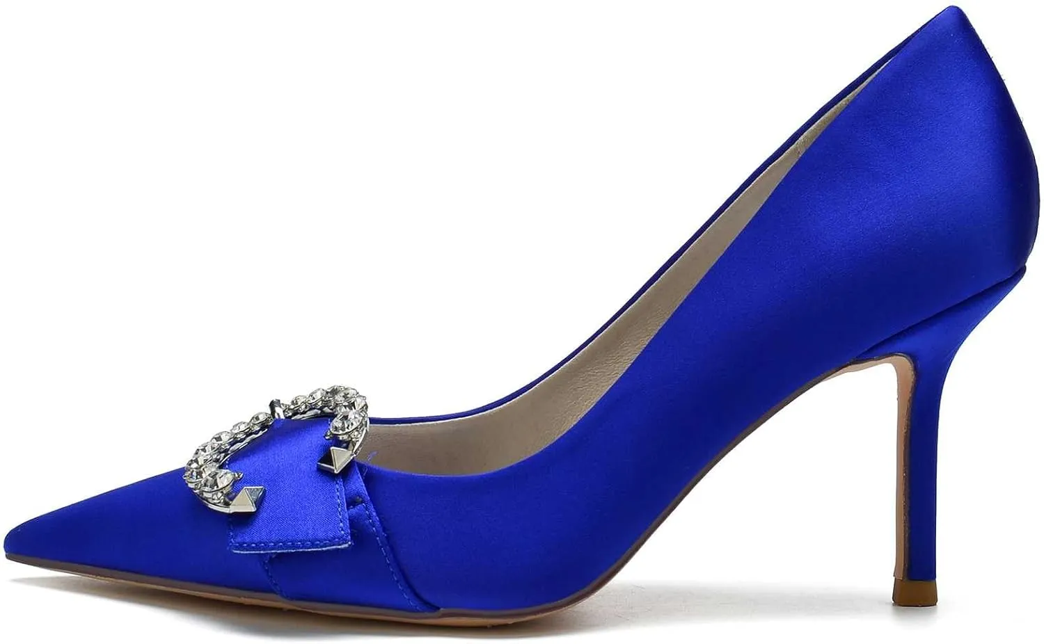TarfiC Satin Wedding Shoes Closed Toe Slip On Rhinestone Bridal Shoes Women Mary Jane Low Heels Pumps Wedding Dress Shoes