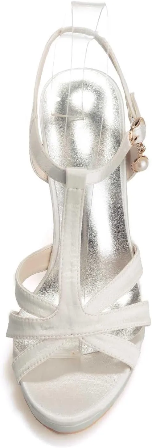 TarfiC Wedding Heels Peep Toe Wedding Shoes for Bride High Heels Buckle Bridal Shoes Satin Evening Party Prom Dress Shoes Pumps