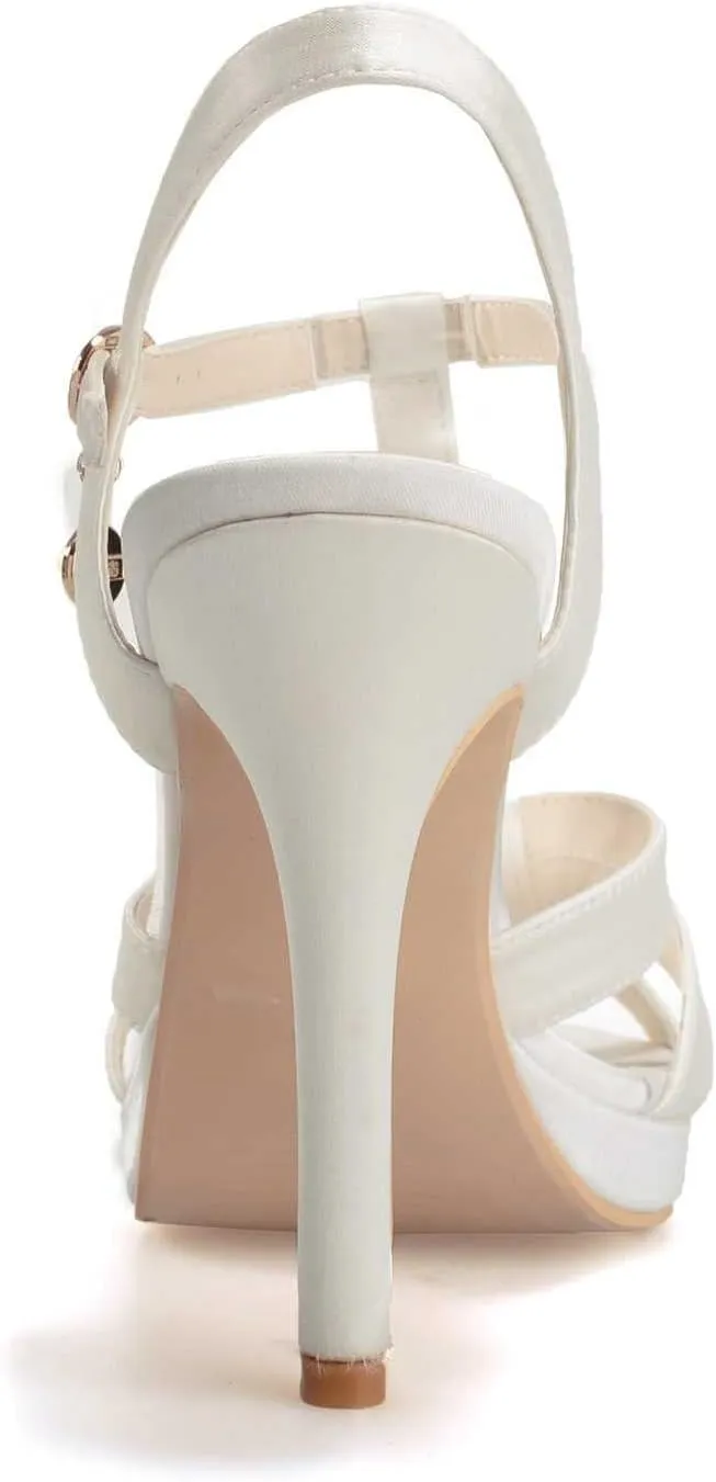 TarfiC Wedding Heels Peep Toe Wedding Shoes for Bride High Heels Buckle Bridal Shoes Satin Evening Party Prom Dress Shoes Pumps