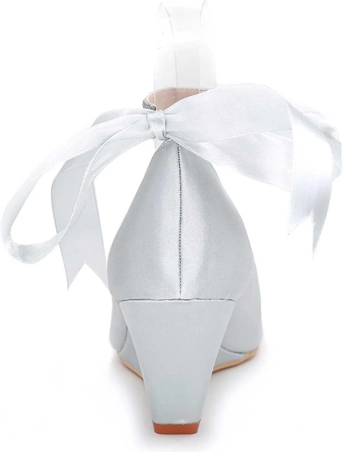 TarfiC Wedding Shoes for Bride Open Toe Bridal Shoes Wedge Rhinestone Pumps Mary Jane Satin Wedding Shoes