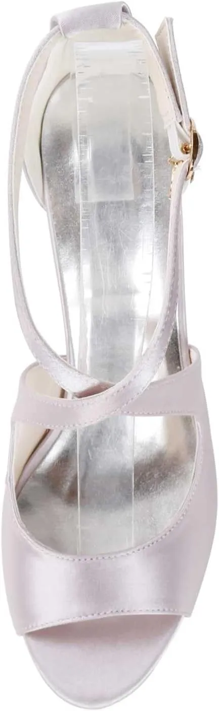 TarfiC Women's Ivory & White Lace Satin Low Heel & Buckle High Heel Pumps - Closed Round Toe Shoes Perfect for Dress, Office, & Wedding