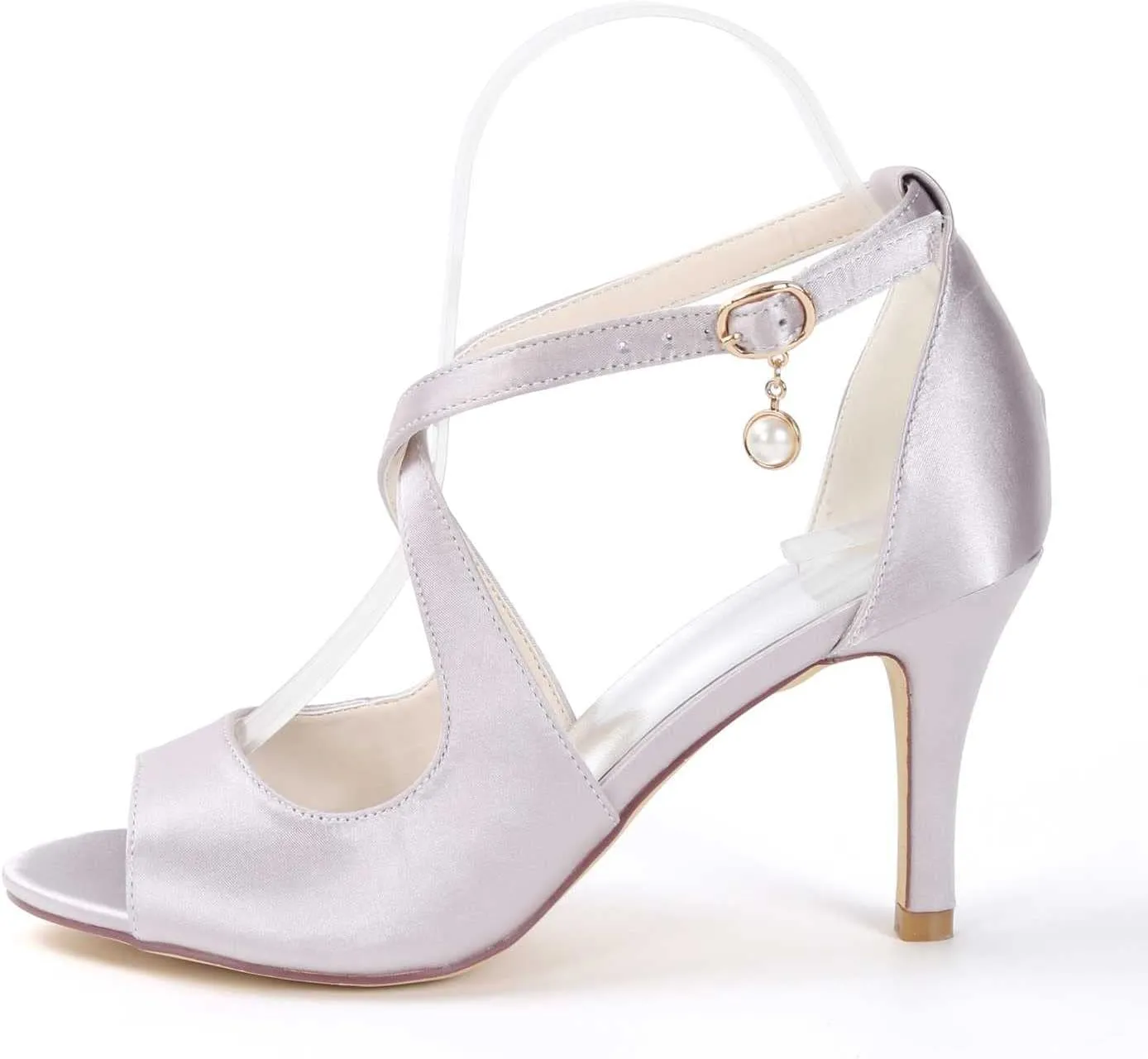 TarfiC Women's Ivory & White Lace Satin Low Heel & Buckle High Heel Pumps - Closed Round Toe Shoes Perfect for Dress, Office, & Wedding