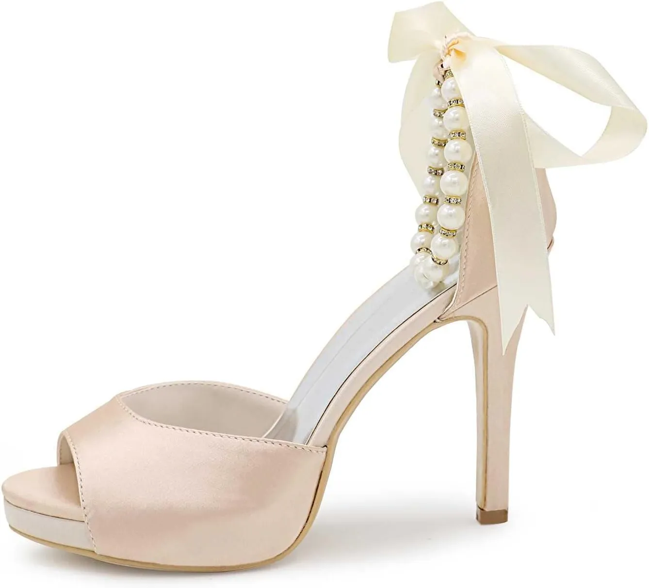 TarfiC Women's Peep Toe Party Wedding Low Heel Kitten Heels,Adjustable Strap Ivory Dress Sandals Pumps High Heeled Prom Dress Shoes