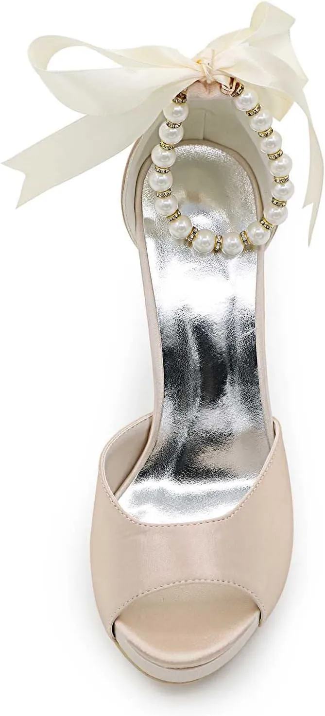 TarfiC Women's Peep Toe Party Wedding Low Heel Kitten Heels,Adjustable Strap Ivory Dress Sandals Pumps High Heeled Prom Dress Shoes