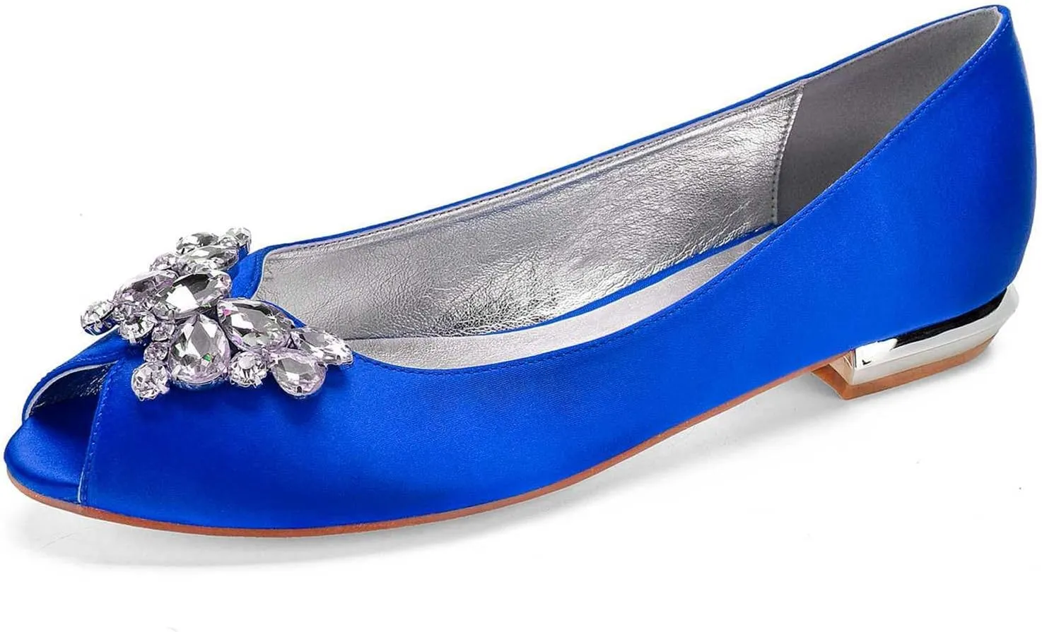 TarfiC Women's Satin Wedding Flats for The Bride Bridal Shoes with Rhinestones, Formal Peep Toe Design Slip-On Flats, Ballet Flats for Special Occasions