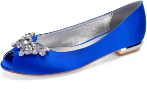 TarfiC Women's Satin Wedding Flats for The Bride Bridal Shoes with Rhinestones, Formal Peep Toe Design Slip-On Flats, Ballet Flats for Special Occasions