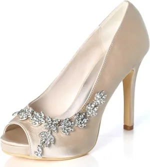 TarfiC Women’s Wedding for Bride - Evening Shoes Satin Kitten Heels 4.33 Inch Rhinestones Comfortable High Heel Dress Pumps Evening Prom